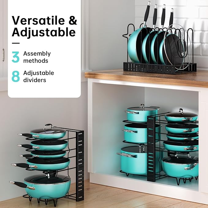 MUDEELA Pots and Pans Organizer Rack under Cabinet 16.61 Height, 8 Tiers - Image 5