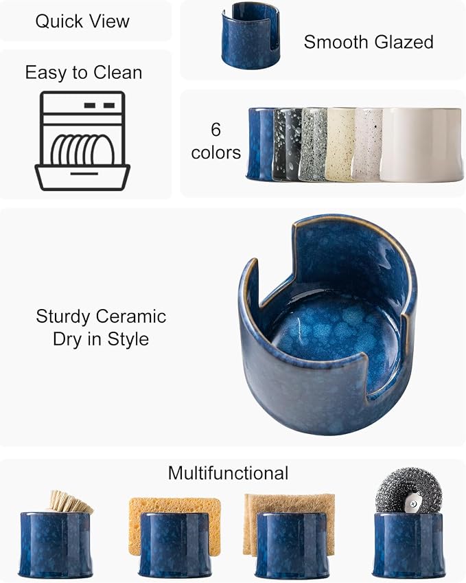 Zoeeker Kitchen Sponge Holder, Ceramic Sponge Organizer Scrubby Holder Sink - Image 2