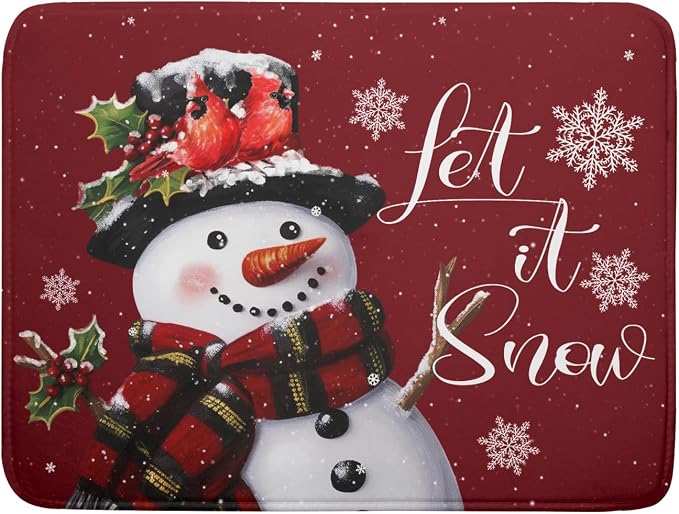 Christmas Dish Drying Mat for Kitchen Counter Snowman Let It Snow Microfiber by Unknown
