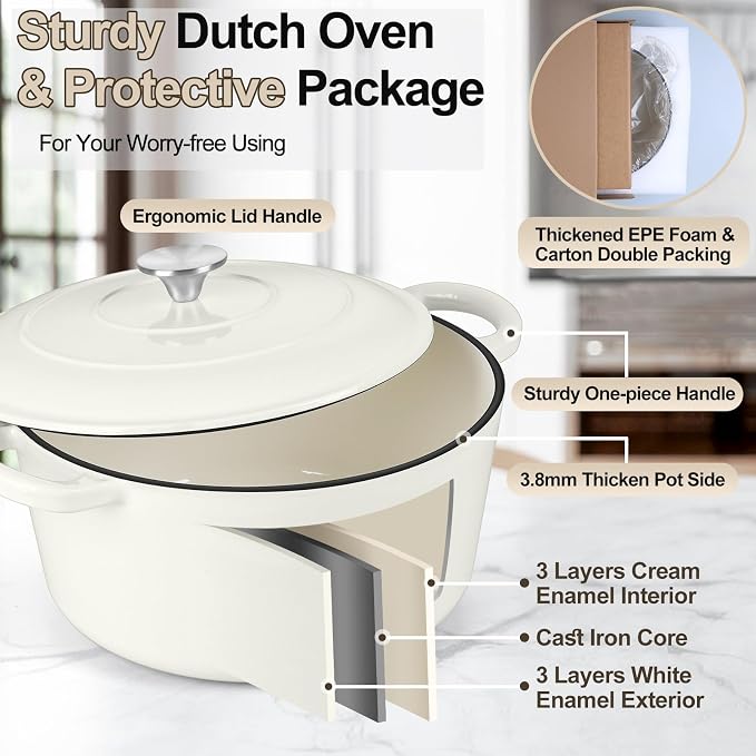 P&P CHEF 7QT Enameled Dutch Oven, Cast Iron Dutch Oven Pot - Image 3