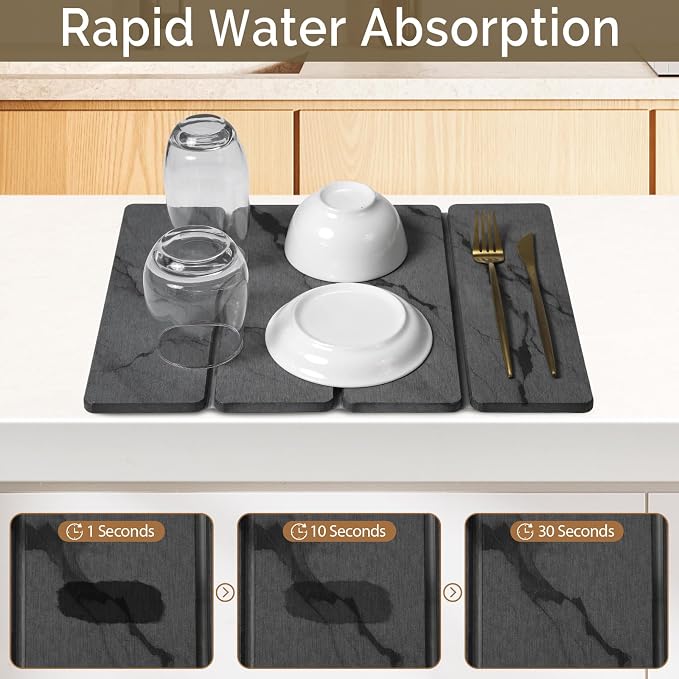 Small Stone Dish Drying Mat for Kitchen Counter, Foldable Water Absorbing - Image 3