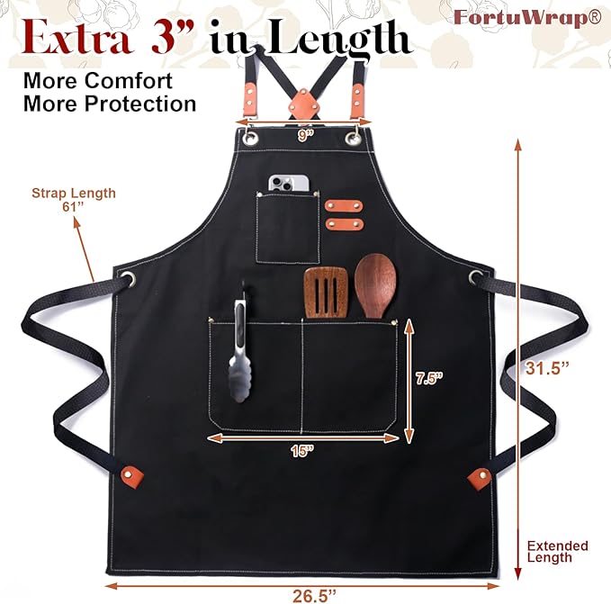 Plus Size Kitchen Apron for Men Women, Cross Back Cotton Canvas Chef Apron - Image 2