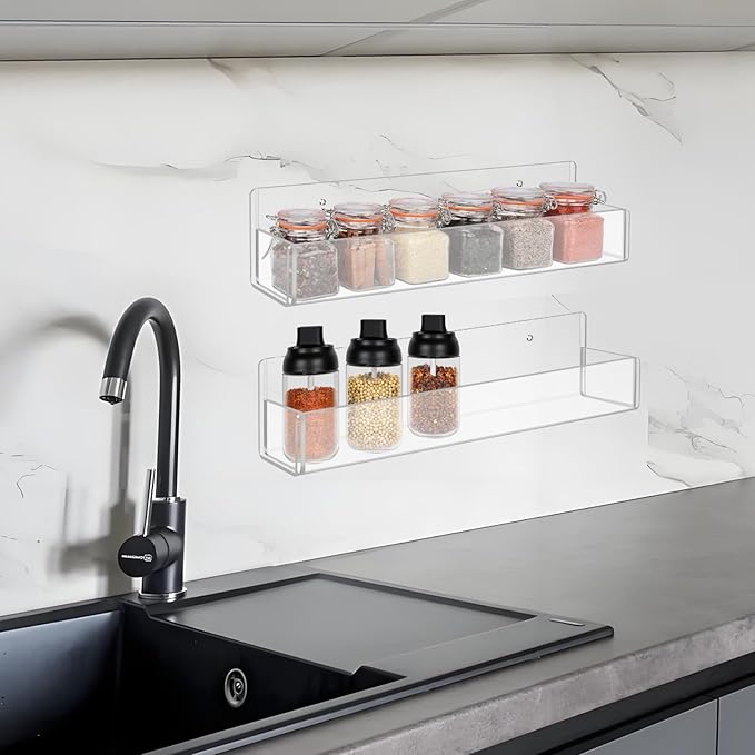 Acrylic Spice Rack Wall Mount-12 Inch, 2 Pack Hanging Seasoning Rack Organizer - Image 4