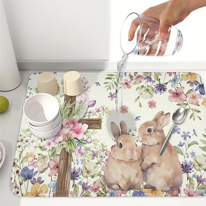 Easter Bunny Dish Drying Mat 18 x 24 Inch Rabbit Dish Drainer Rack Mat Colorful - Image 6