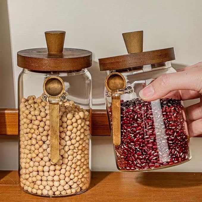 ANSQU Glass Jars with Wooden Lids and Spoons, Glass Food Storage Canisters - Image 6