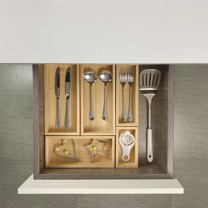 bamboo drawer organizer Set, expandable drawer dividers, wooden storage - Image 5