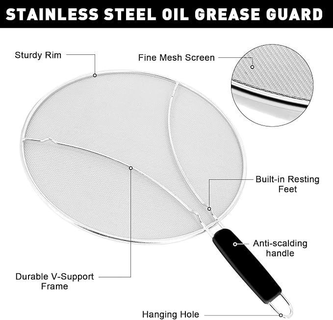 11 Inch Grease Splatter Screen for Frying Pan, Stainless Steel Fine Mesh Oil - Image 3