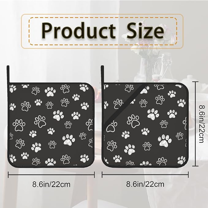 Cute Cat Dog Paw Pot Holder Set of 2, Heat Resistant Potholders Oven Hot Pads - Image 2