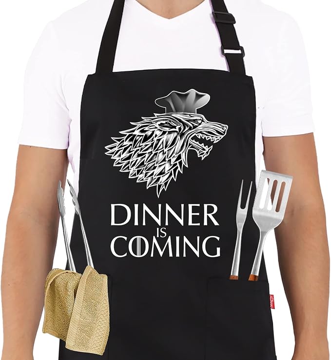 Grill Aprons for Men Women, Dinner is Coming Kitchen Chef Apron by ALIPOBO