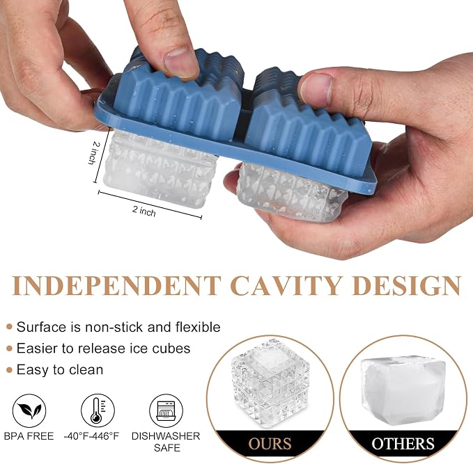 2 Pack Whiskey Ice Cubes Mold, Silicone Ice Cube Trays - Image 7