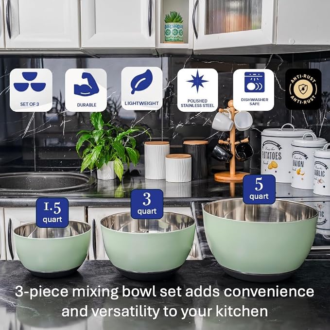 WHYSKO Stainless Steel Mixing Bowls Set of 3 - Image 2