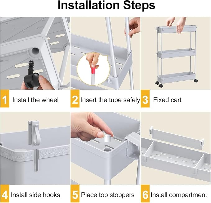 SPACELEAD 2-piece Set Slim Storage Cart 3 Tier, Bathroom Organizer Rolling - Image 5