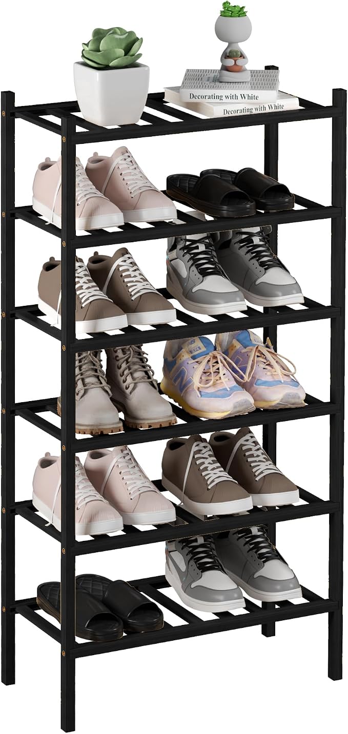 ROMGUAR CRAFT 6-Tier Bamboo Small Shoe Rack, Free Standing Wood Shoe Shelf by ROMGUAR+CRAFT