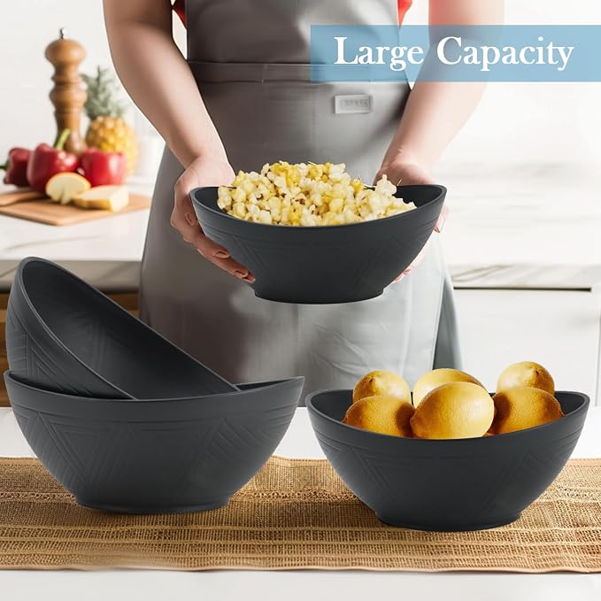 65 OZ Large Salad Bowls, Unbreakable Wheat Straw Bowls Set 4 PCS, Large Plastic - Image 3