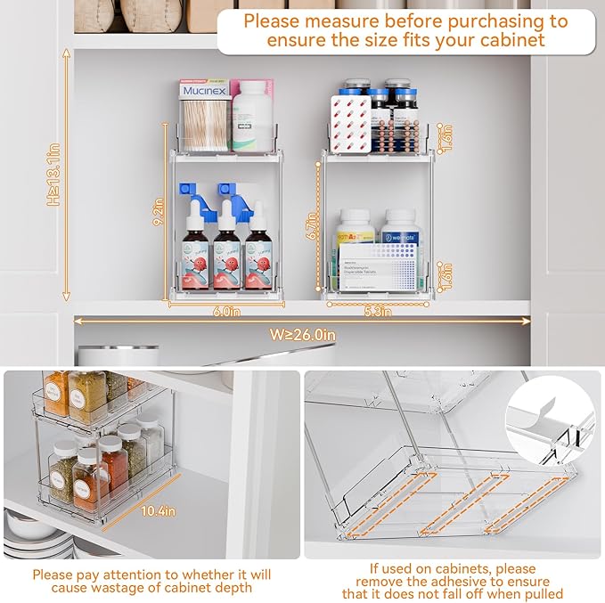 Yieach 2 Tier Vertical Spice Rack Pull Out, 10.4'' Deep Narrow Slide Out Spice - Image 2