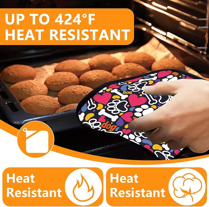 Paw Prints Oven Mitts and Pot Holders Sets 4Pcs, Extra Long Oven Gloves - Image 4