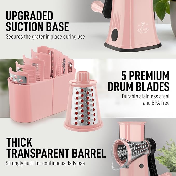 Zulay Kitchen Rotary Cheese Grater 5 Blade Cheese Shredder - Image 7