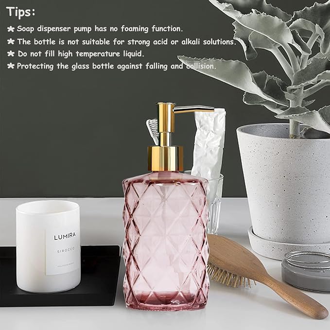 Glass Soap Dispenser with Gold Plastic Pump, 12oz Refillable Liquid Hand Soap - Image 7