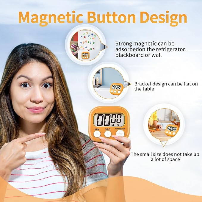 4 Pack Orange Digital Kitchen Timer Magnetic Digital Timer - Image 5