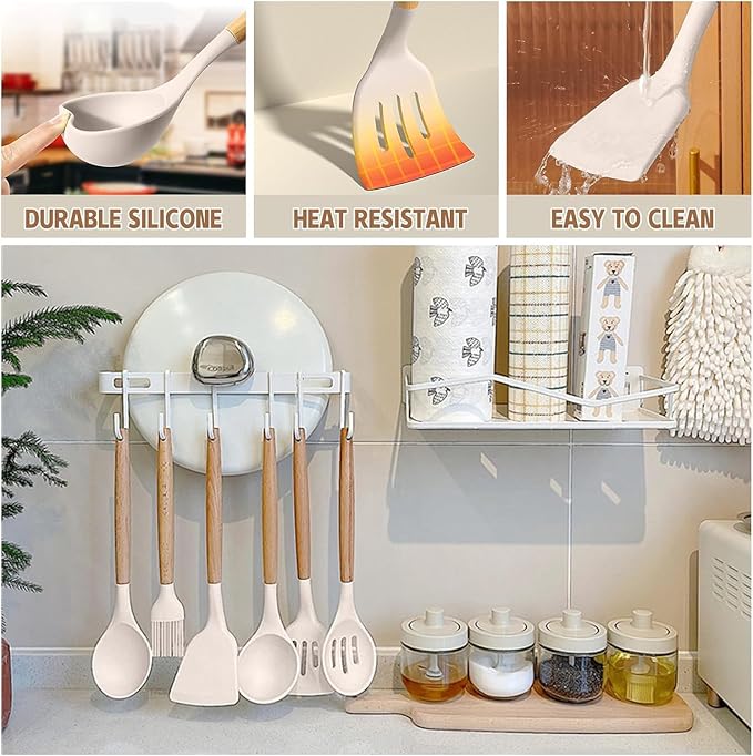 Umite Chef Kitchen Cooking Utensils Set, Wooden Handle Silicone Kitchen Gadgets - Image 5