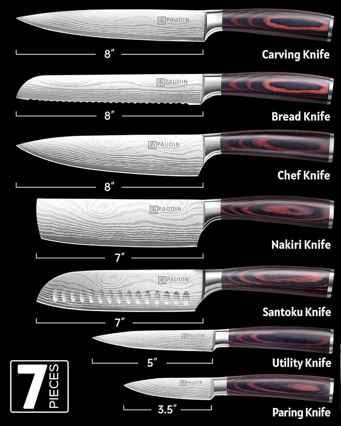 PAUDIN Chef Knife Set, 7 Pieces Kitchen Knife Set, High Carbon Stainless Steel - Image 2