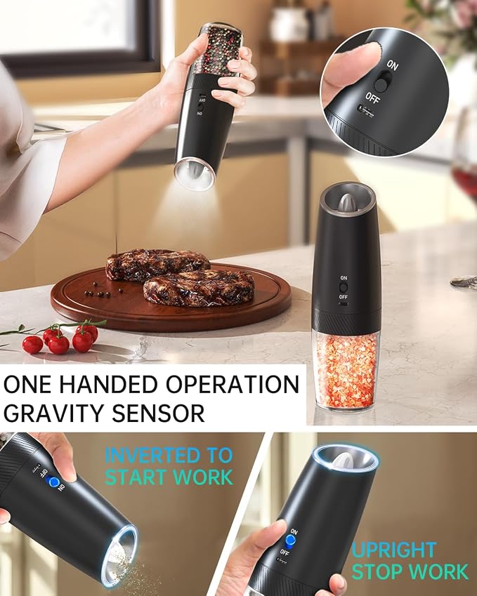 CIRCLE JOY Rechargeable Salt and Pepper Grinder Set Gravity Electric Salt and - Image 4