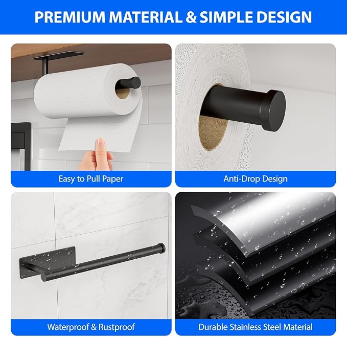 Paper Towel Holder Under Cabinet, Self-Adhesive, No Drilling, Stainless Steel - Image 3