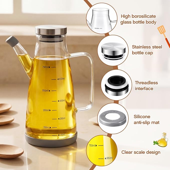 Zhehao 2 Pcs Glass Oil Bottle 25oz/750ml Cooking Oil Dispenser - Image 3