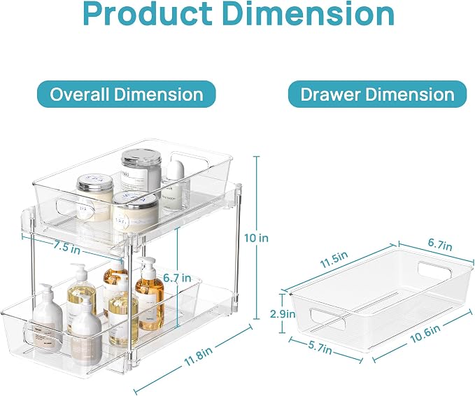 Vtopmart 2 Tier Bathroom Storage Organizer, 2 Pack Clear Under Sink Organizers - Image 3