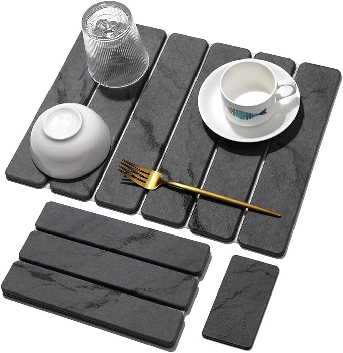 Small Stone Dish Drying Mat for Kitchen Counter, Foldable Water Absorbing by linidcoudhome
