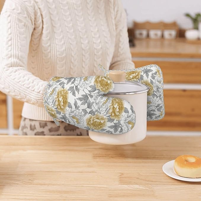 Oven Mitts and Pot Holders Vintage Flower Peony Floral Silicone Kitchen - Image 7