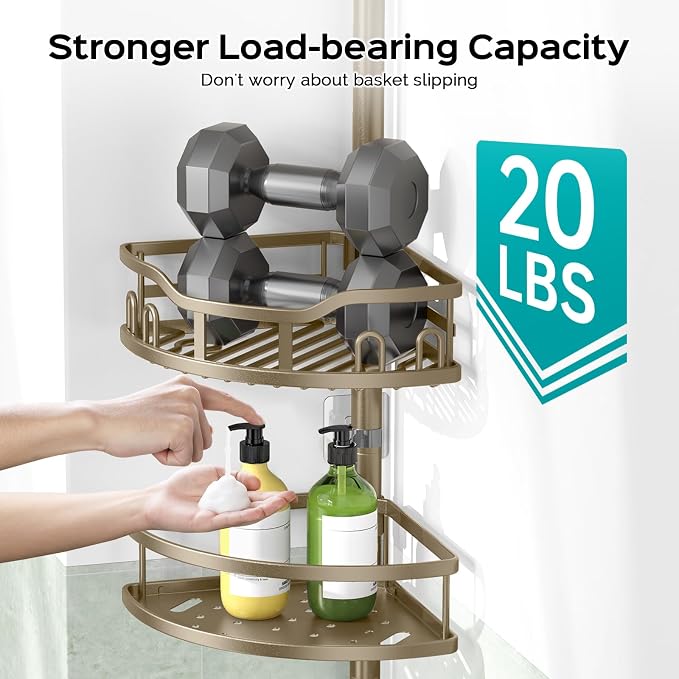 HAMITOR Corner Shower Caddy Tension Pole: Rustproof 4-Tier Bathroom Organizer - Image 4