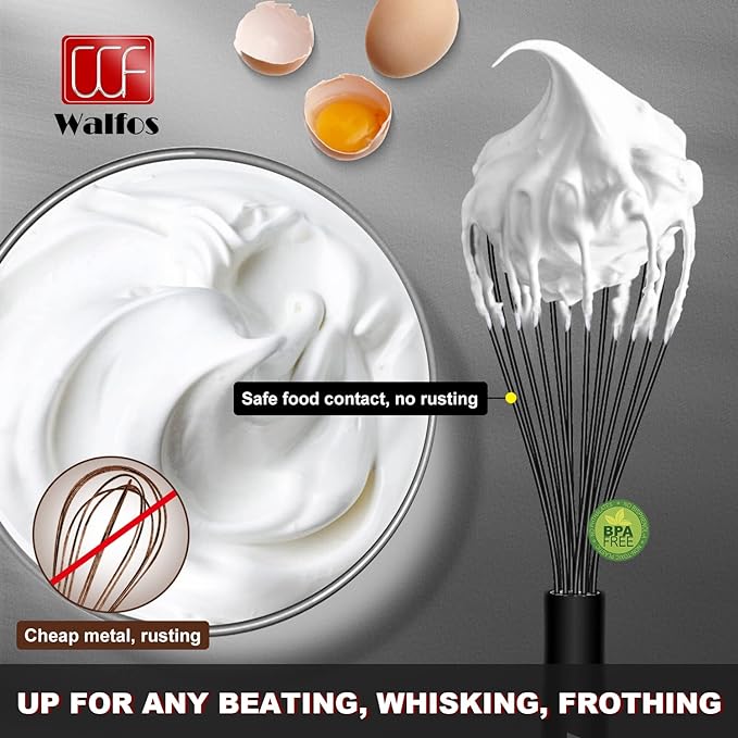 Walfos Silicone Whisk, Stainless Steel Wire Whisk Set of 3 -Heat Resistant - Image 3