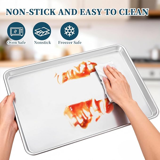 Full Size Commercial Quality Baking Sheet Pan, Bastwe Aluminum Cookie Tray Pan - Image 7