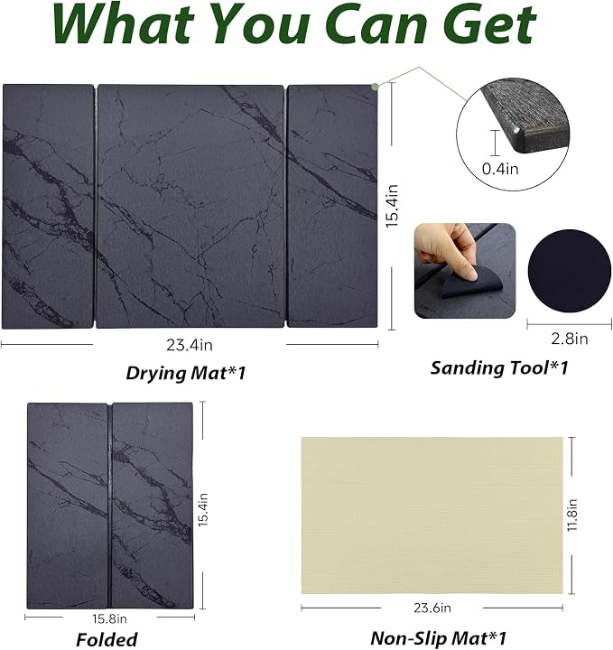 Large Stone Drying Mat for Kitchen Counter, Water-Absorbent Marble Diatomaceous - Image 3