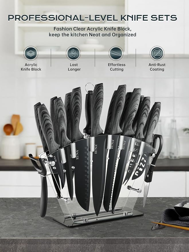 EUNA Knife Block Set, German High-Carbon Stainless Steel Knife Sets - Image 8