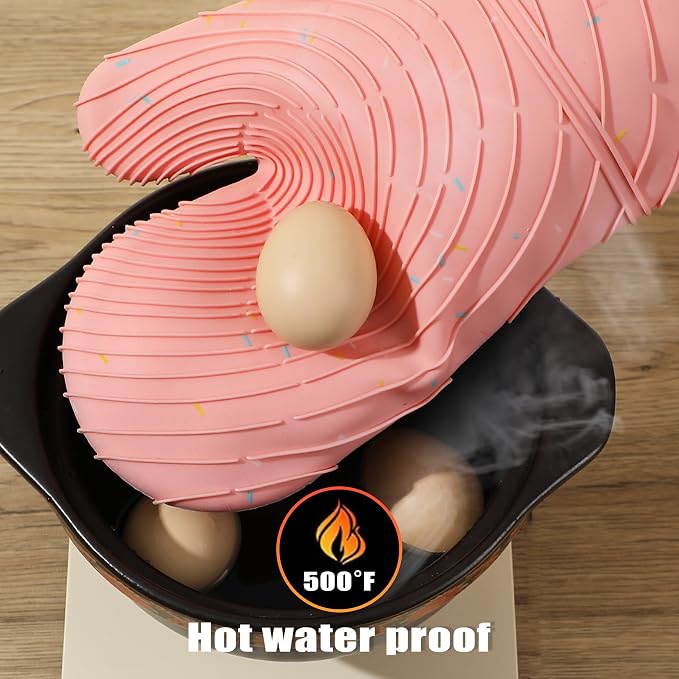 4 Pieces Oven Mitts of Macaron Color Thickened Non-Slip Silicone Kitchen Gloves - Image 3