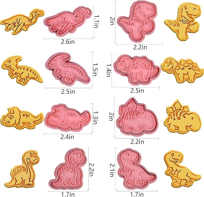 Dinosaur Cookie Cutters With Plunger Stampers Set, 8 Piece 3D Dinosaur - Image 3
