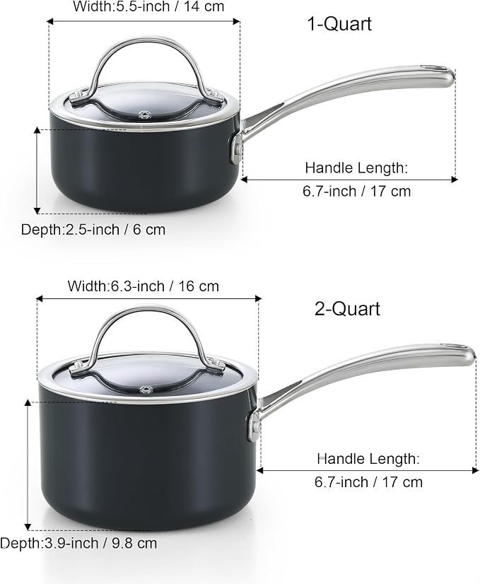 Cooks Standard Nonstick Sauce Pan Set, 1Qt & 2Qt Hard Anodized Saucepans - Image 2