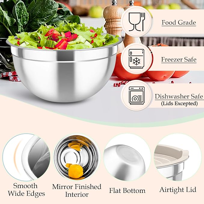 TeamFar Mixing Bowls, for Food Cooking Baking Storing, Khaki - Image 4