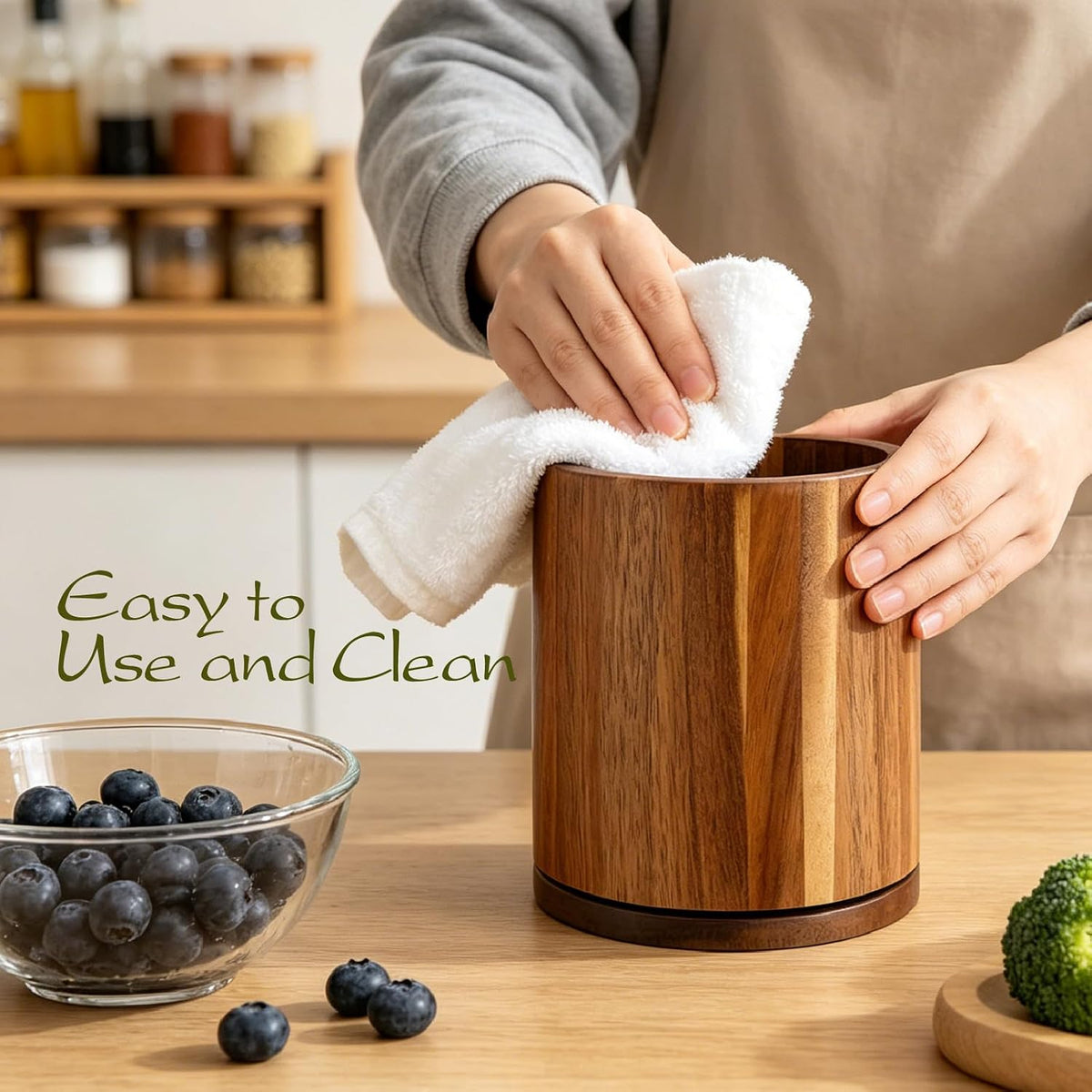 Kitchen Utensil Holder, 360 Rotating Acacia Wood Countertop
