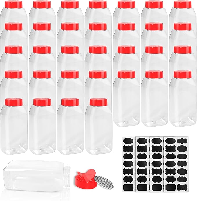 34 Pack 16 oz Plastic Spice Jars by SENONAPO