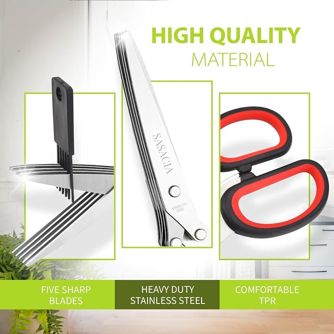 Herb Scissors with 5 Blades & Cleaning Kit, Stainless Steel Kitchen Shears - Image 3