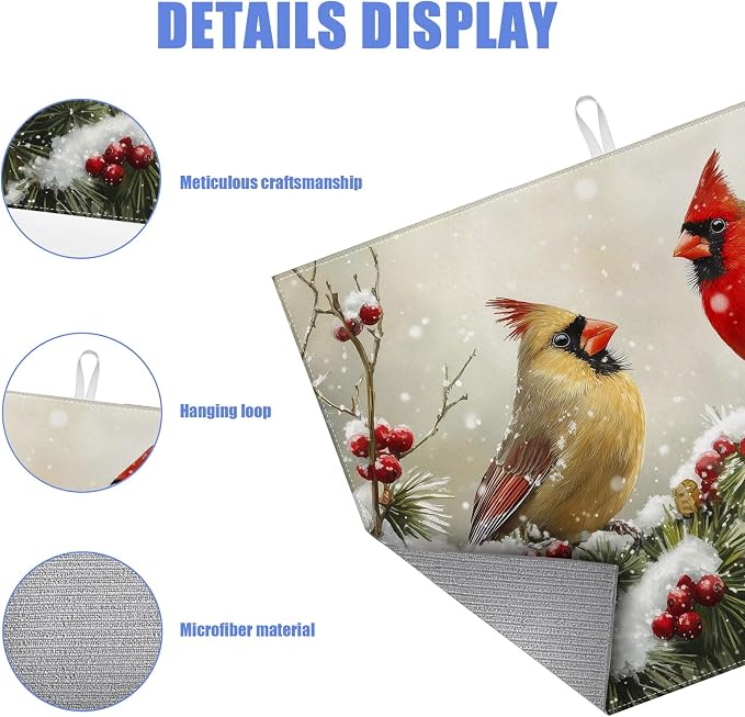 Winter Cardinal Bird Dish Drying Mat - Image 3