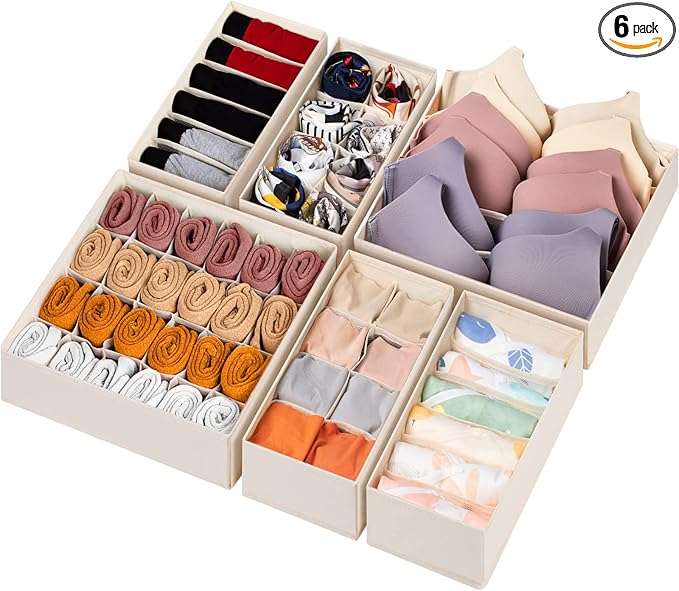 Criusia 6 Pack Sock Underwear Drawer Organizer Dividers, 58 Cell Foldable by Criusia