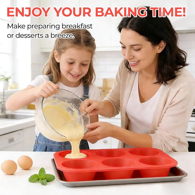 CAKETIME Silicone Jumbo Muffin Pan, 3.5 Inch Silicone Texas Muffin Pan 6 Cup - Image 7