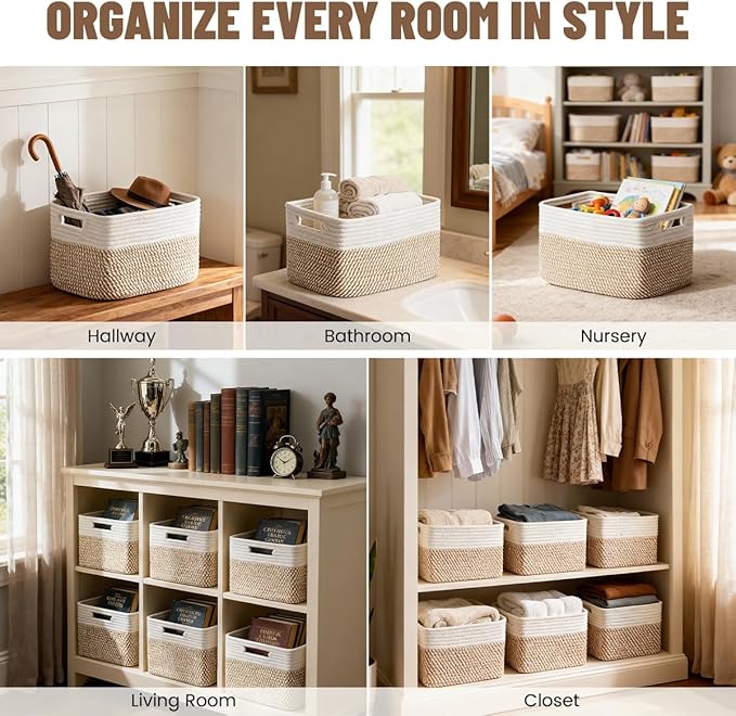 5 Pack Woven Storage Baskets for Shelves, Decorative Basket Organizer Storage - Image 6