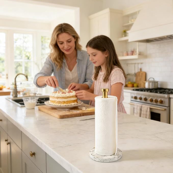 Koville Paper Towel Holder Countertop, Marble and Brass Standing Paper Roll - Image 5
