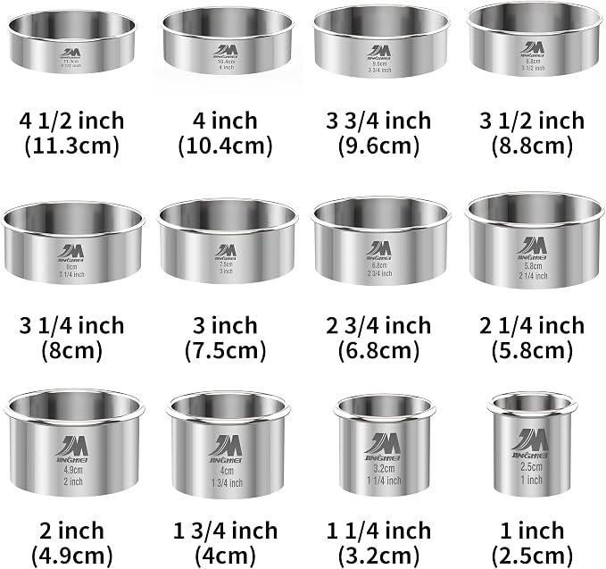 Round Cookie Biscuit Cutter Set 12 Pieces Graduated Circle Pastry Cutters 18/8 - Image 2