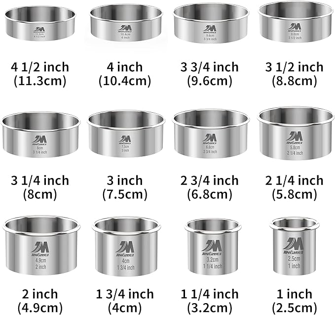 Round Cookie Biscuit Cutter Set 12 Pieces Graduated Circle Pastry Cutters 18/8 - Image 3